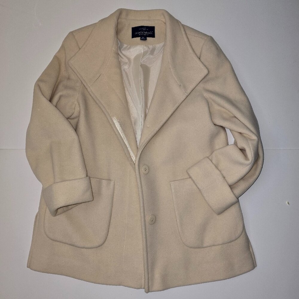 Macintosh New England women's cream-colored wool blend pea coat.